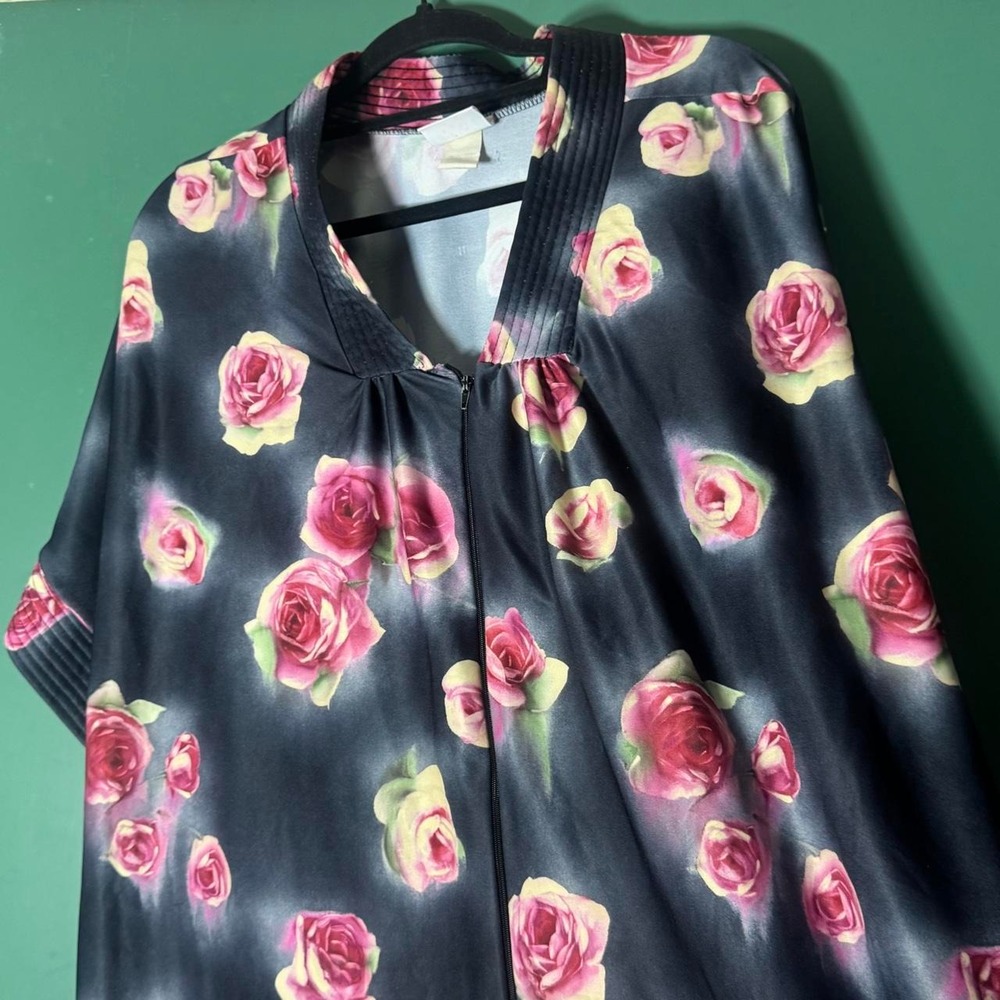 Simply Basic Vintage Satin Sleep Dress Floral Black Pink L XL